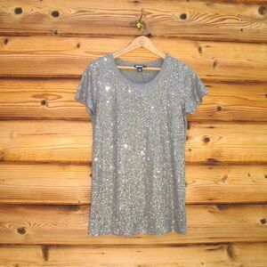 NWT DKNY Silver Sequin T Shirt Top